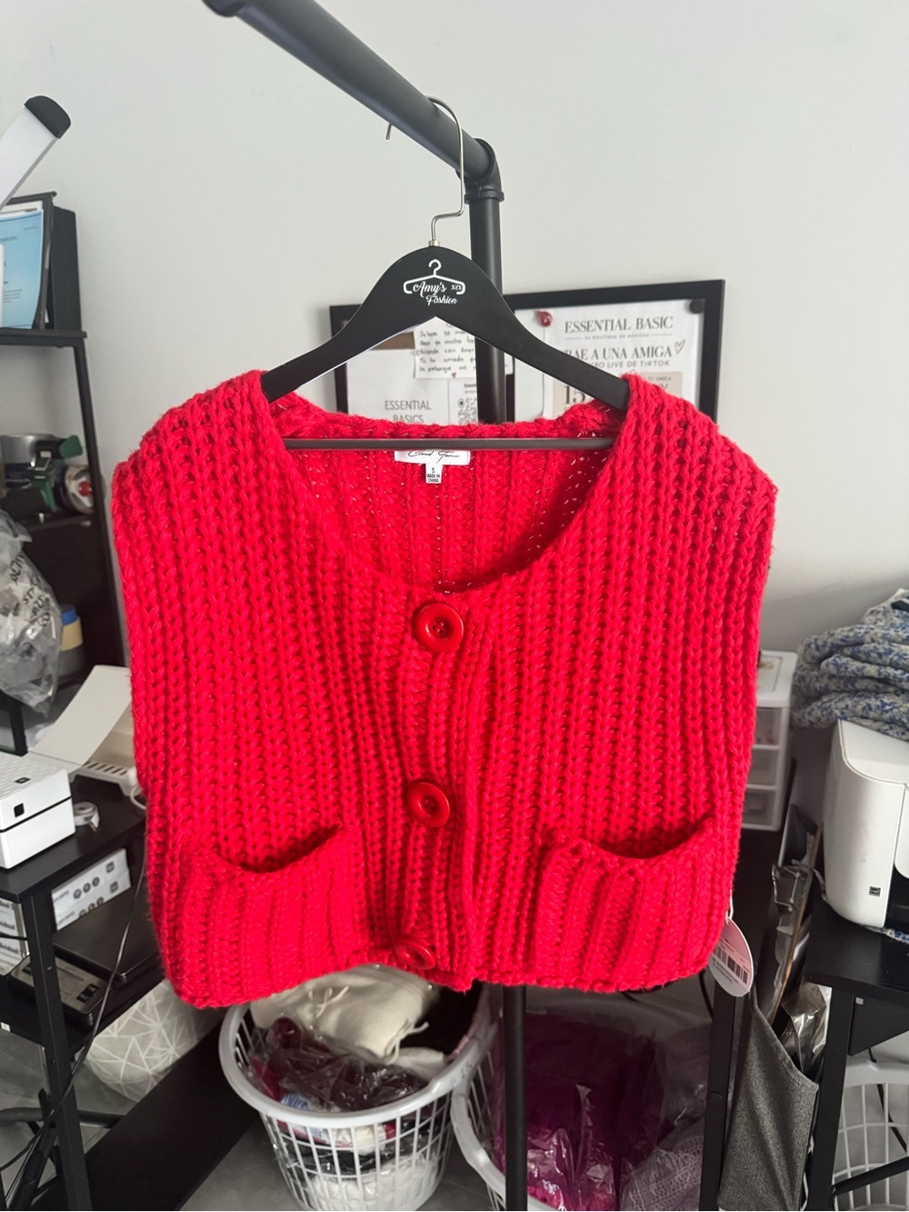 Cropped Chunky Red Button-Front Cardigan Sweater